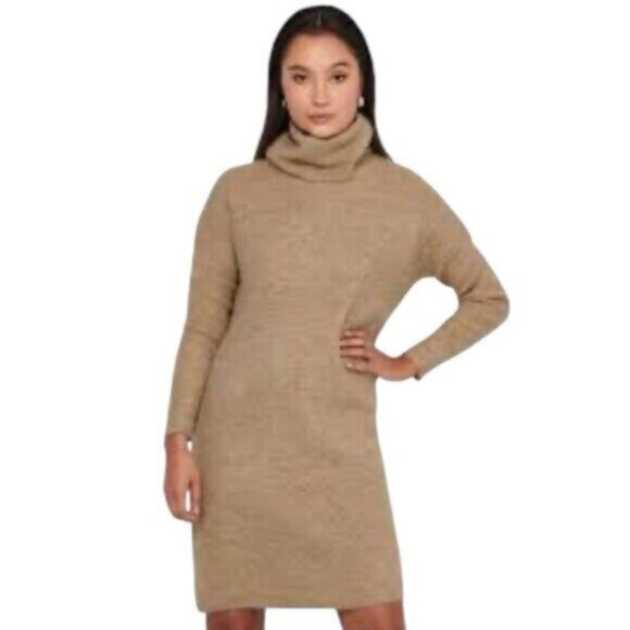 Rachel Zoe Camel Turtleneck Knee Length Sweater Dress - Picture 4 of 16